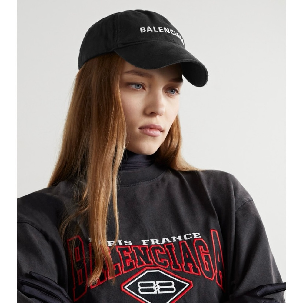 BALENCIAGA logo embroidered distressed baseball hat cap - Picture 2 of 4